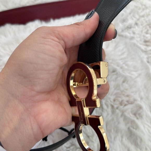 Salvatore Ferragamo Double Adjustable Calfskin Belt Size 95 in Black/Red - Picture 8 of 12